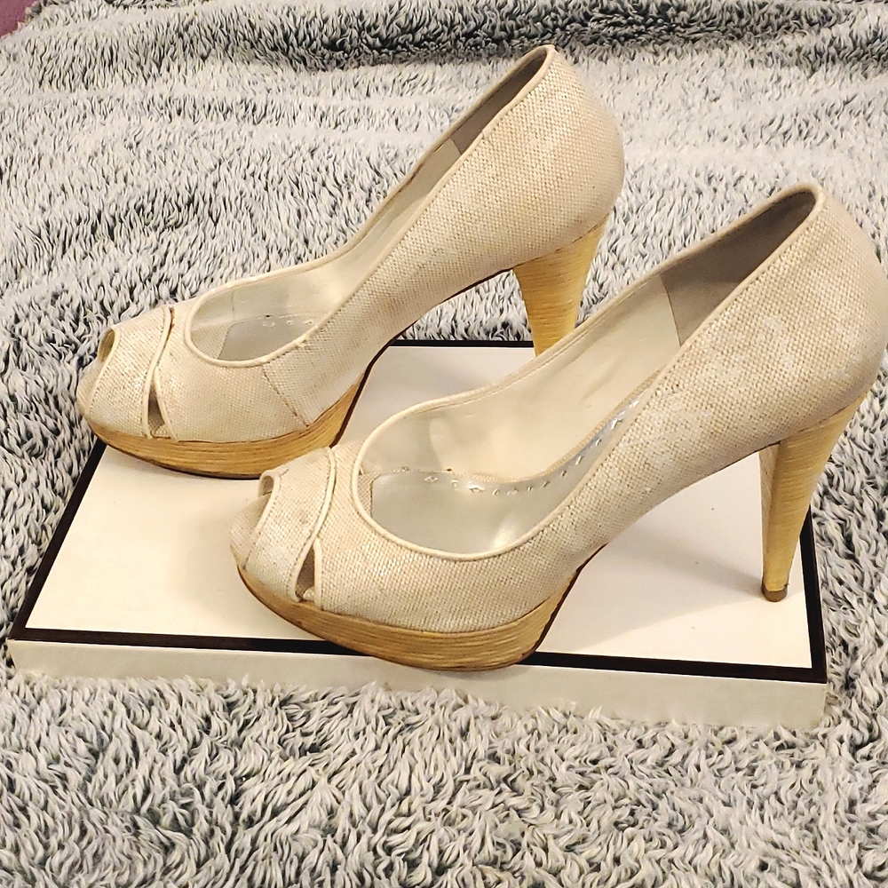 BCBG Off-white Open Toe Heels